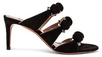 Pom Pom Studded Mules in Black