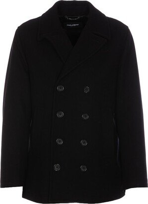 Branded Tag Double-Breasted Pea Coat