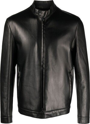 logo-plaque leather Biker jacket