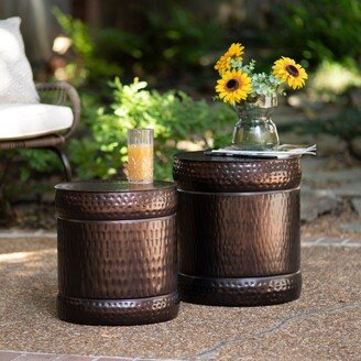 Evolution Outdoor by Crestview Collection Preston Set of 2 Bronze Outdoor Stools - L) 16 x 16 x 18 S) 14.5 x 14.5 x 15.5