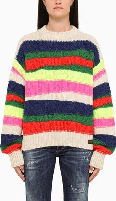 Multicoloured striped crew-neck sweater