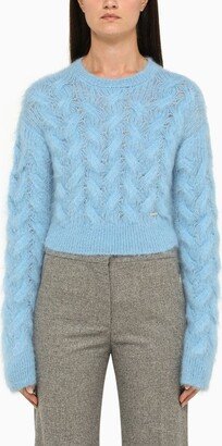 Light blue mohair crew-neck jumper