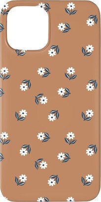 Custom Iphone Cases: Romantic Boho Daisy Flowers - Scandinavian Print - Caramel Brown Blue Phone Case, Silicone Liner Case, Matte, Iphone 11 Pro,