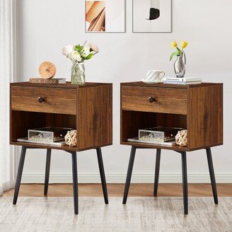 Mid Century Modern 1-Drawer Nightstand with Storage Shelf