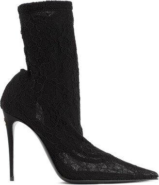 Pointed Toe Lace-Detailed Heeled Boots