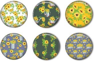 Country Sunflowers Round Refrigerator Magnet Set