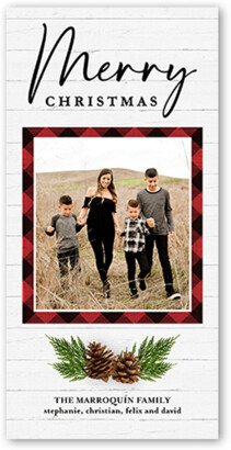 Holiday Cards: Rustic Pine Plaid Holiday Card, White, 4X8, Christmas, Signature Smooth Cardstock, Square