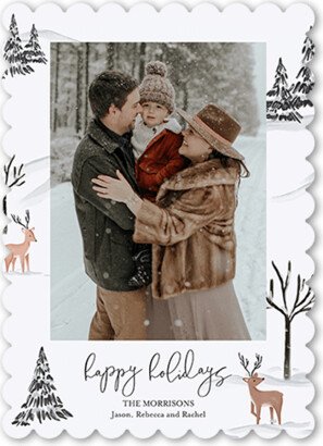 Holiday Cards: Winter Wonders Holiday Card, White, 5X7, Holiday, Signature Smooth Cardstock, Scallop