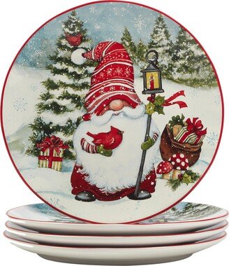 Christmas Gnomes 11 Dinner Plates, Set of 4 Assorted Designs, Multicolor