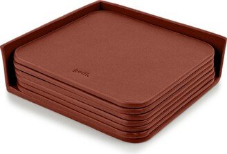 Godi. Large Leather Coasters - Set Of 6 - Rust Brown