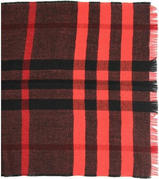 Women's Military Red Reversible Color Check Wool Scarf