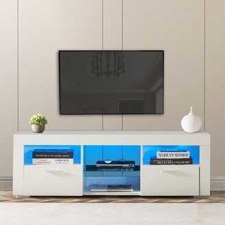 EHEK 51.20 Inch Media Console Table Storage Cabinet Wood Entertainment Center,Tv Stand With Led Lights,High Glossy Front Tv Cabinet