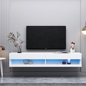 Simplie Fun 180 Wall Mounted Floating 80 Tv Stand with 20 Color Led White