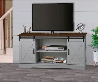 Saint Birch Finley 56 TV Stand with 2 Barn Doors, Gray Oak/Rosewood Grain