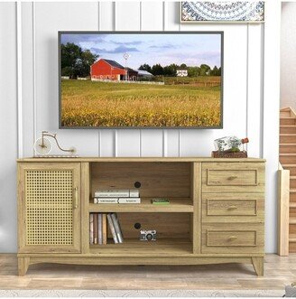 60 Farmhouse Natural Wood TV Stand for TVs up to 65 with Drawer