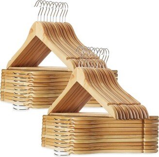 Casafield Wooden Suit Hangers, Non-Slip Pant Bar & Swivel Hook, Natural - Set of 40