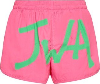 Logo Printed Curved Hem Swim Shorts-AA