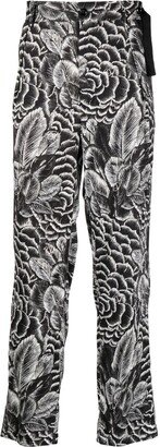 Slim-Cut Floral-Print Trousers