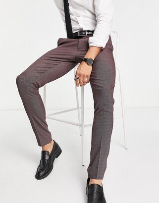 skinny suit pants in pindot texture in burgundy