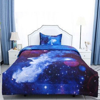 PiccoCasa Polyester Twin All-season Galaxies Reversible Bedding Sets Galaxies Dark Blue 2 Pcs