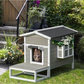 Wooden Large Deluxe Elevated Indoor Outdoor Cat Dog House with Porch