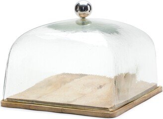 Glass Cloche with Wood Plate 10.5SQ - 10.5 x 10.5 x 8.75