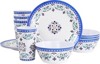 Everyday Alhambra Blues 12 Piece Melamine Dinnerware Set in Blue and White