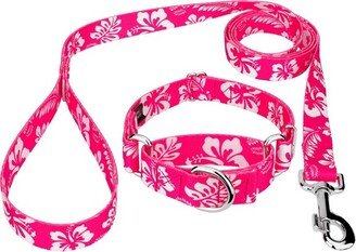 Country Brook Petz Pink Hawaiian Martingale Dog Collar and Leash (3/8 Inch, Mini)