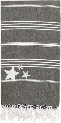 100% Turkish Cotton Lucky - Glittery Starfish Pestemal Beach Towel - Black