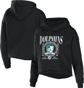 Women's Wear by Erin Andrews Black Miami Dolphins Cropped Sponge Fleece Pullover Hoodie