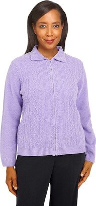 Womens Petite Zip Front Chenille Cardigan