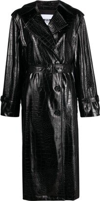 Crocodile-Effect Faux-Leather Trench Coat