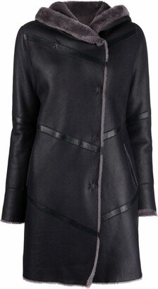 Shearling-Lined Leather Coat-AB