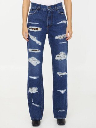 Distressed jeans with Leo print-AA