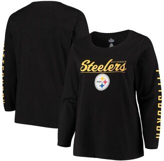 Women's Black Pittsburgh Steelers Plus Size Team Logo Long Sleeve T-shirt