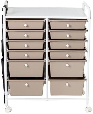 12-Drawer Metal Rolling Storage Cart With Side Pockets