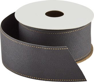 Ribbon Herringbone Dark Grey w/Gold Stitch