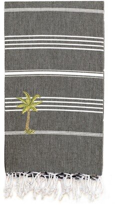 100% Turkish Cotton Lucky - Breezy Palm Tree Pestemal Beach Towel - Black