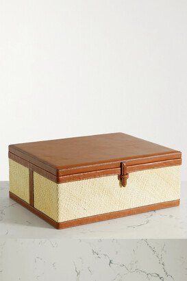 Leather-trimmed Raffia Trunk Box - Neutrals