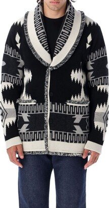 Jacquard-Knitted Button Up Cardigan