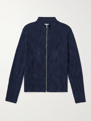 Open-Knit Linen-Blend Zip-Up Sweater