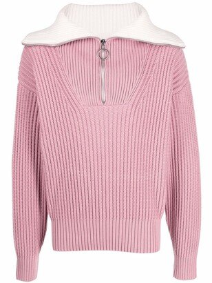 Zip-Collar Fisherman's Rib Jumper-AA