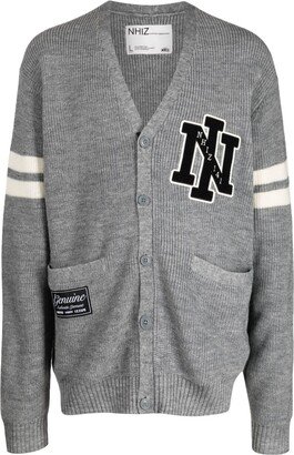 logo-patches V-neck cardigan-AA