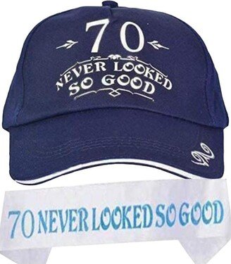 Meant2tobe 70th Birthday Gifts for Men, 70th Birthday Hat and Sash Men, 70 Never Looked So Good Baseball Cap and Sash