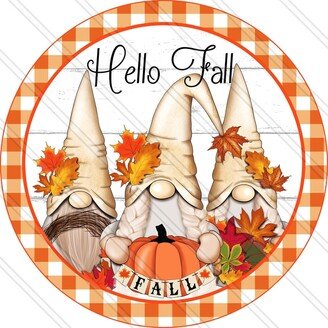 Hello Fall Sign - Gnome Autumn Wreath Metal