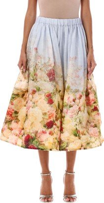 Rosy Garden Printed Midi Skirt