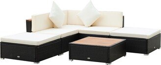 6-Piece Patio Furniture Sets Outdoor Sectional Sofa Set Pe Rattan Conversation Sets with Corner Sofa, Middle Sofa, and Acacia Wood Top Coffee