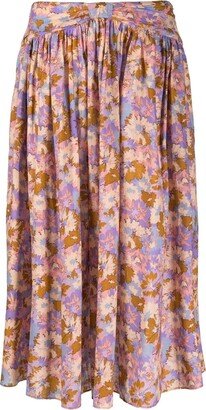 Floral-Print Midi Skirt-AC