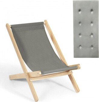 3-Position Adjustable and Foldable Wood Beach Sling Chair with Free Cushion-Gray - Grey - 35.5-38 x 23 x 27-33