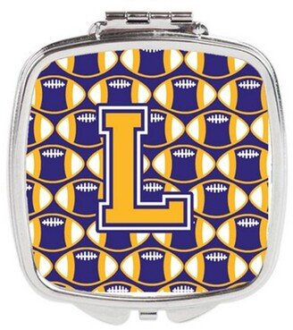 CJ1064-LSCM Letter L Football Purple & Gold Compact Mirror